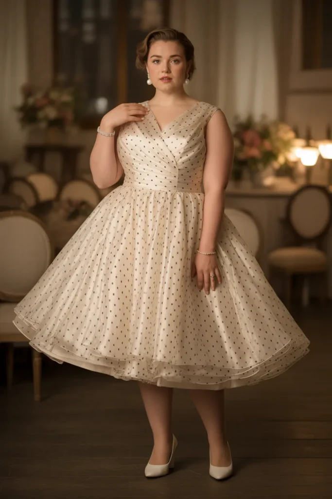 Plus Size Polka Dot Organza Retro Wedding Dress