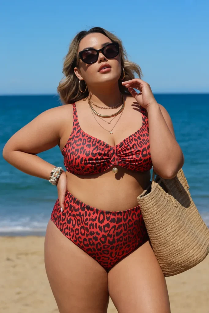 Plus Size Red Leopard Two Piece Swimsuit for Curves