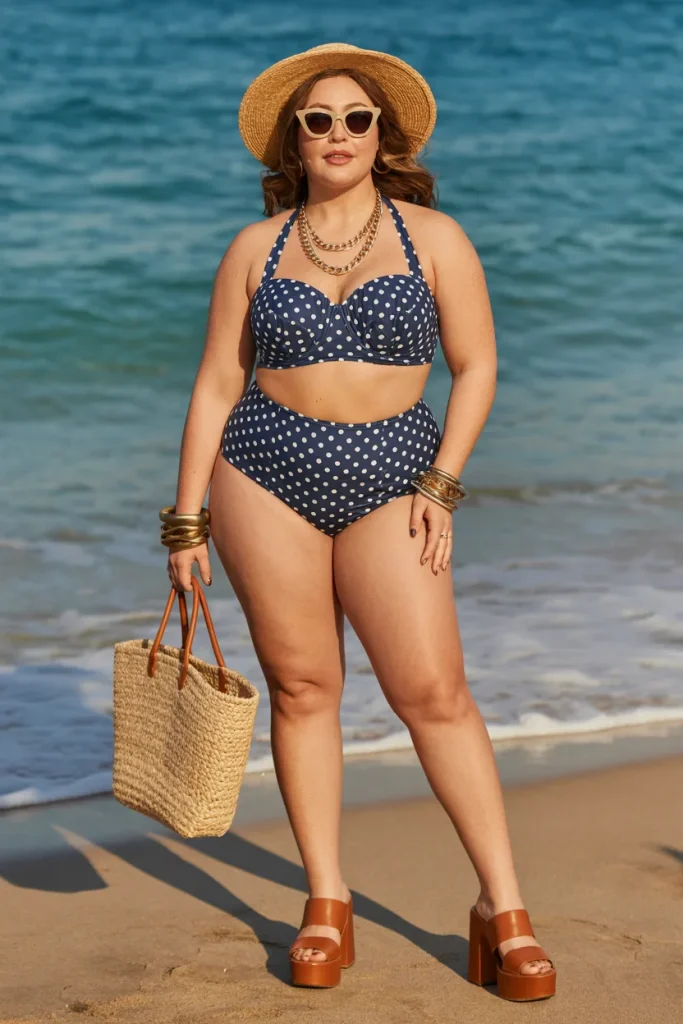 Plus Size Retro High Waisted Bikini Summer Beach Outfit