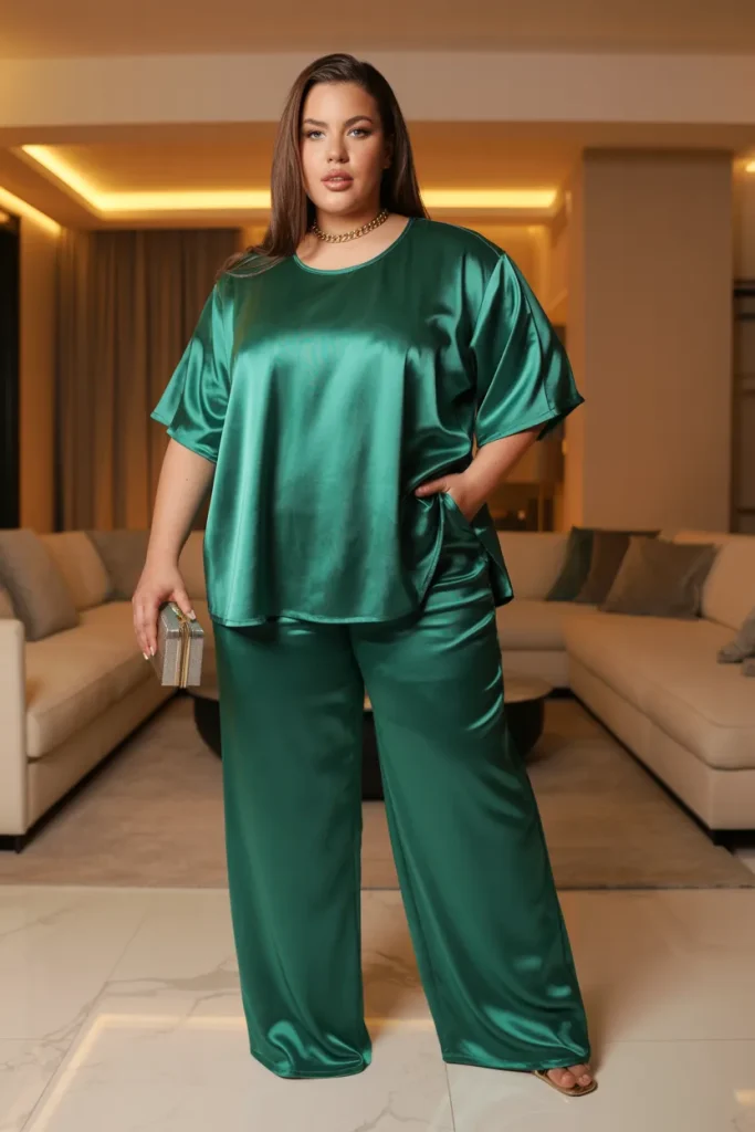 Plus Size Reversible Satin Set Summer Outfit