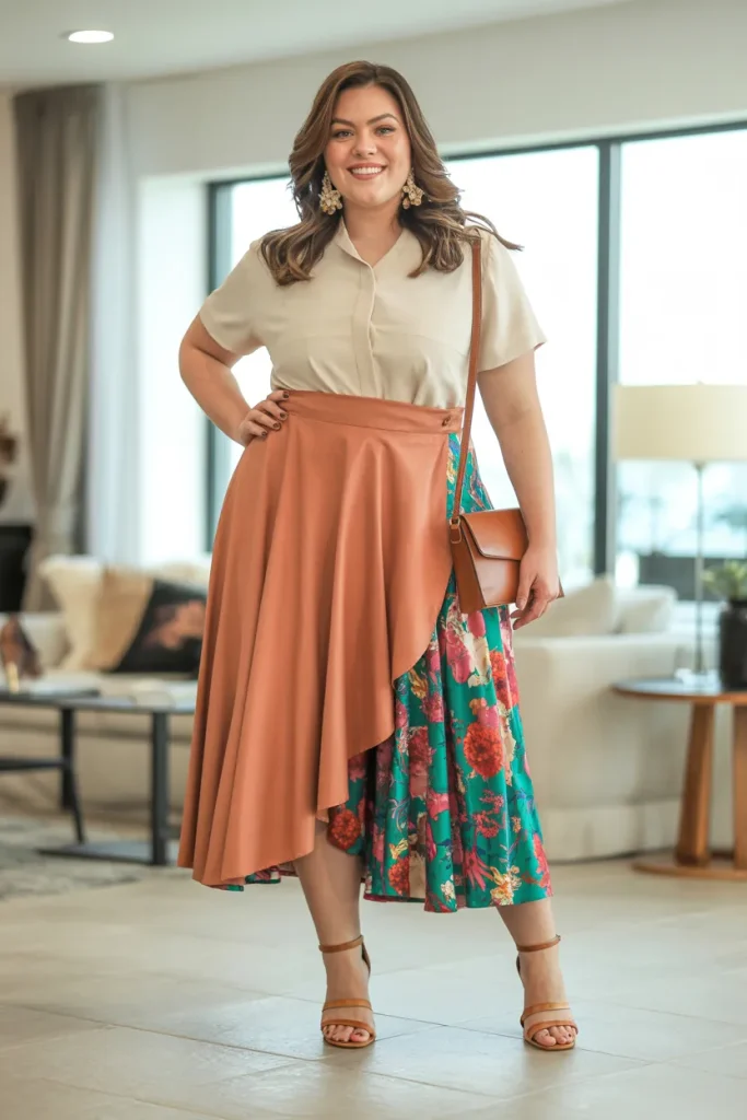 Plus Size Reversible Wrap Summer Skirt Outfit