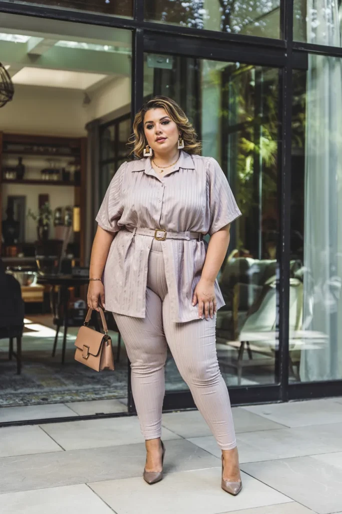 Plus Size Ribbed Blouse Leggings Pant Set Summer Outfit