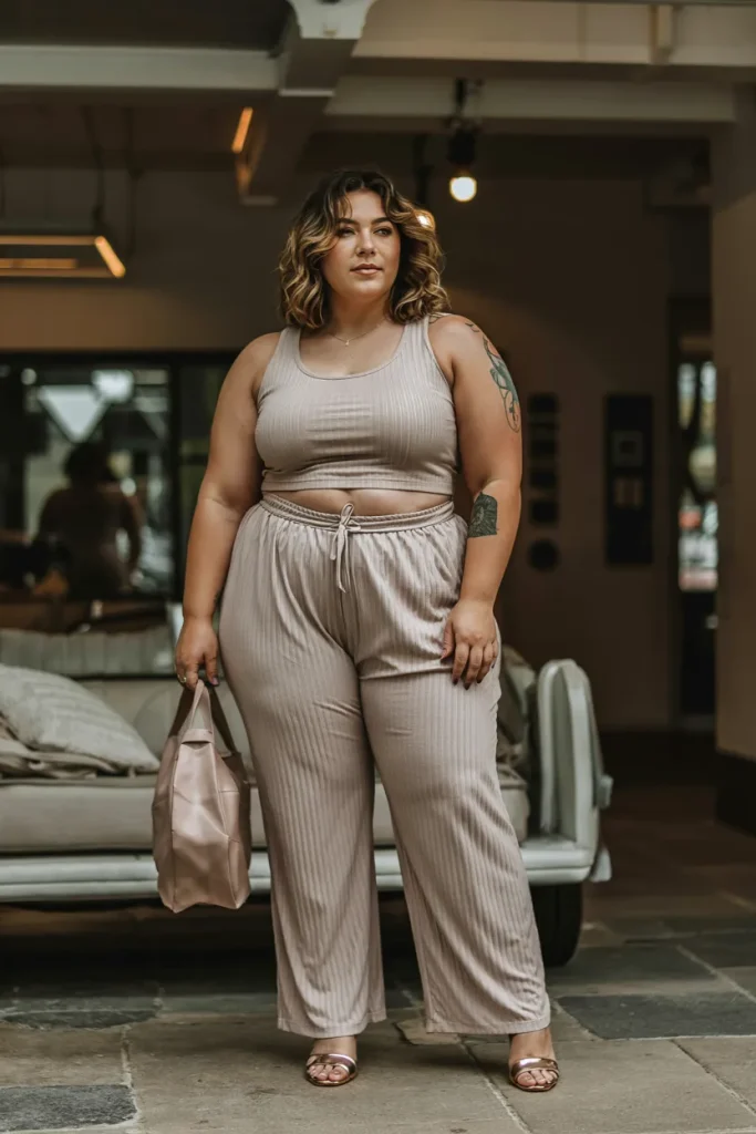 Plus Size Ribbed Co ord Summer Outfit