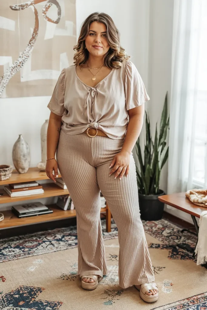 Plus Size Ribbed Knit Flare Legging Summer Outfit