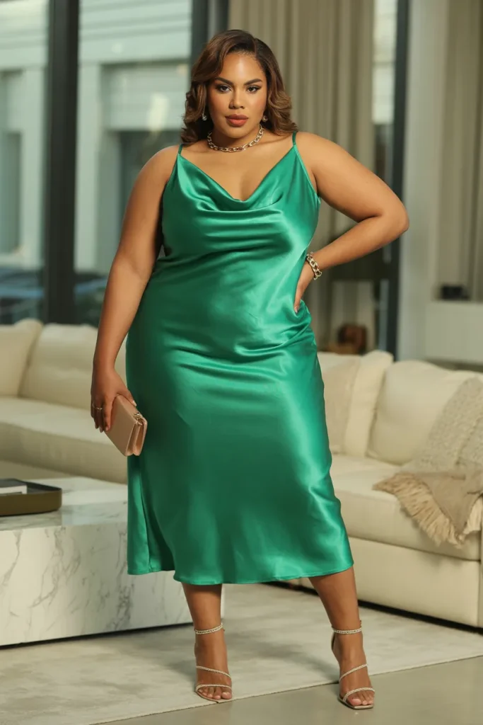 Plus Size Satin Cowl Neck Midi Summer Baddie Outfit