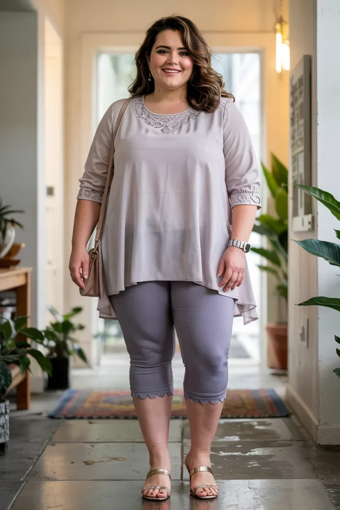 Plus Size Scalloped Edge Capri Legging Outfit