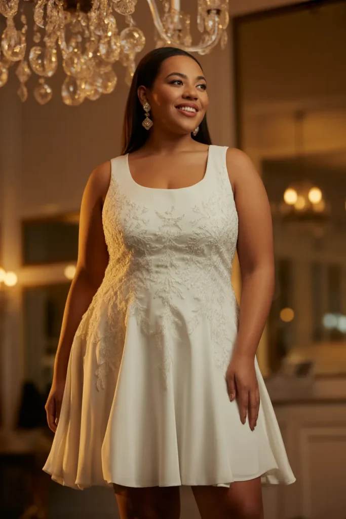 Plus Size Scoop Neck Embroidered Tank Short Wedding Dress