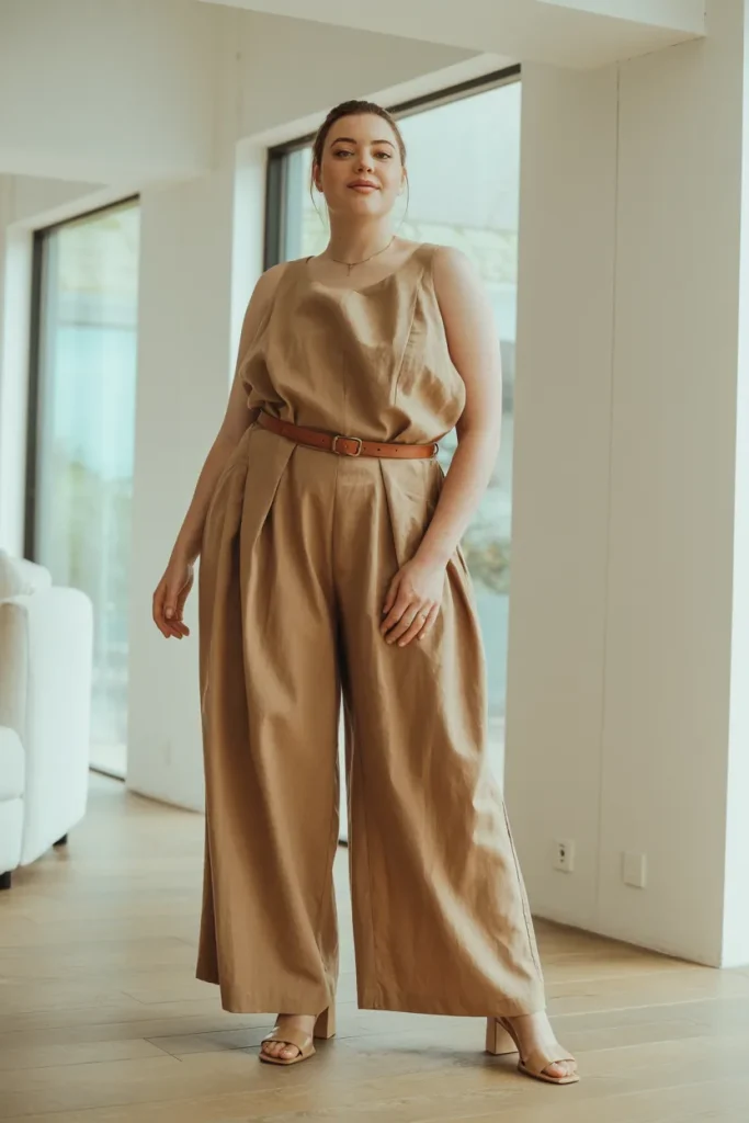 Plus Size Sculptural Linen Jumpsuit Summer Outfit