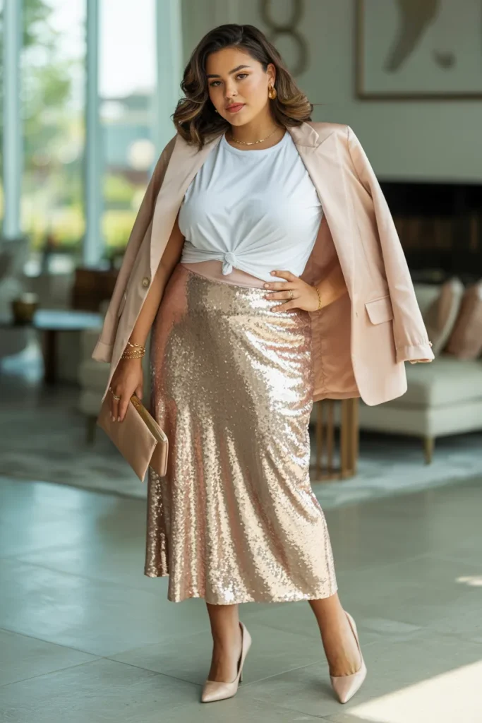 Plus Size Sequin Daytime Summer Skirt Outfit