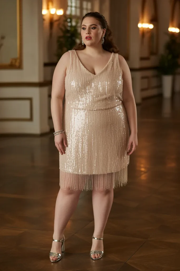 Plus Size Sequin Fringe Cocktail Wedding Dress