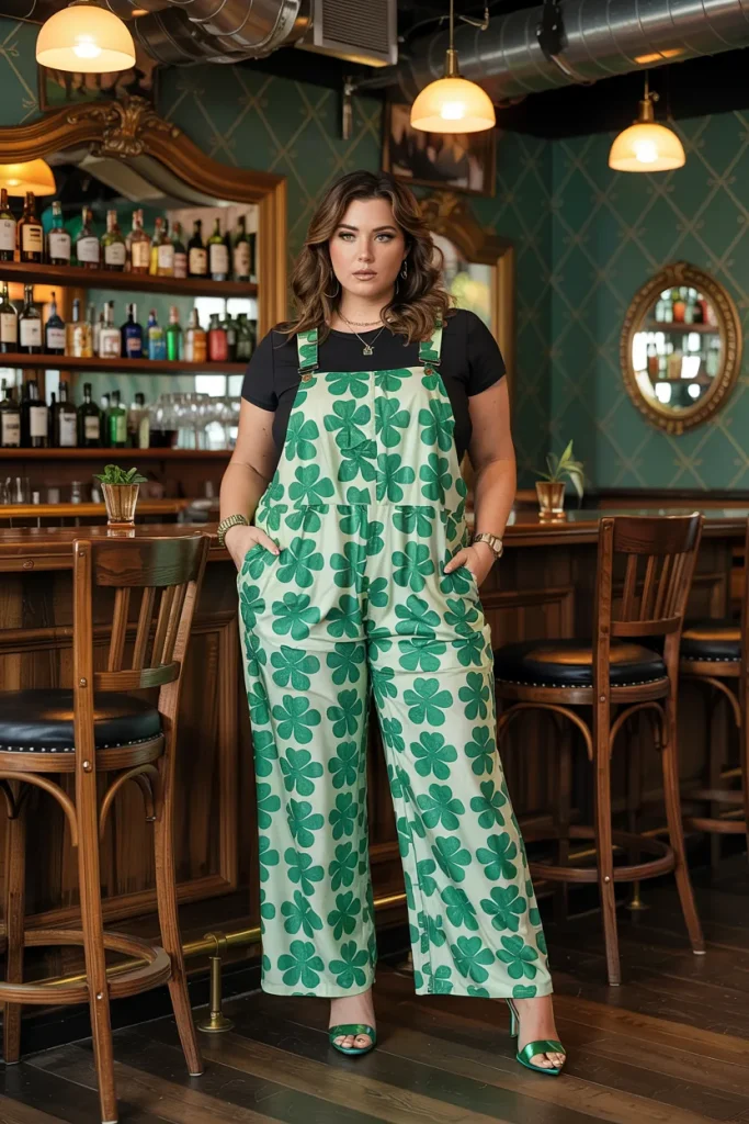 Plus Size Shamrock Overalls Loose Wide Leg Jumpsuit