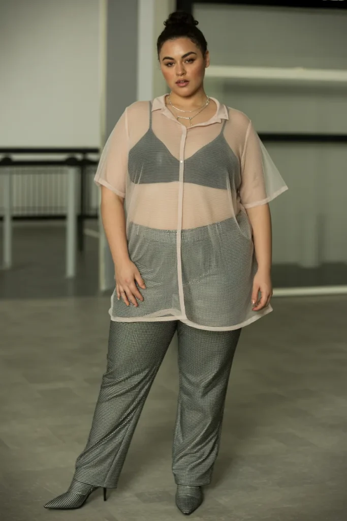 Plus Size Sheer Mesh Top Summer Outfit