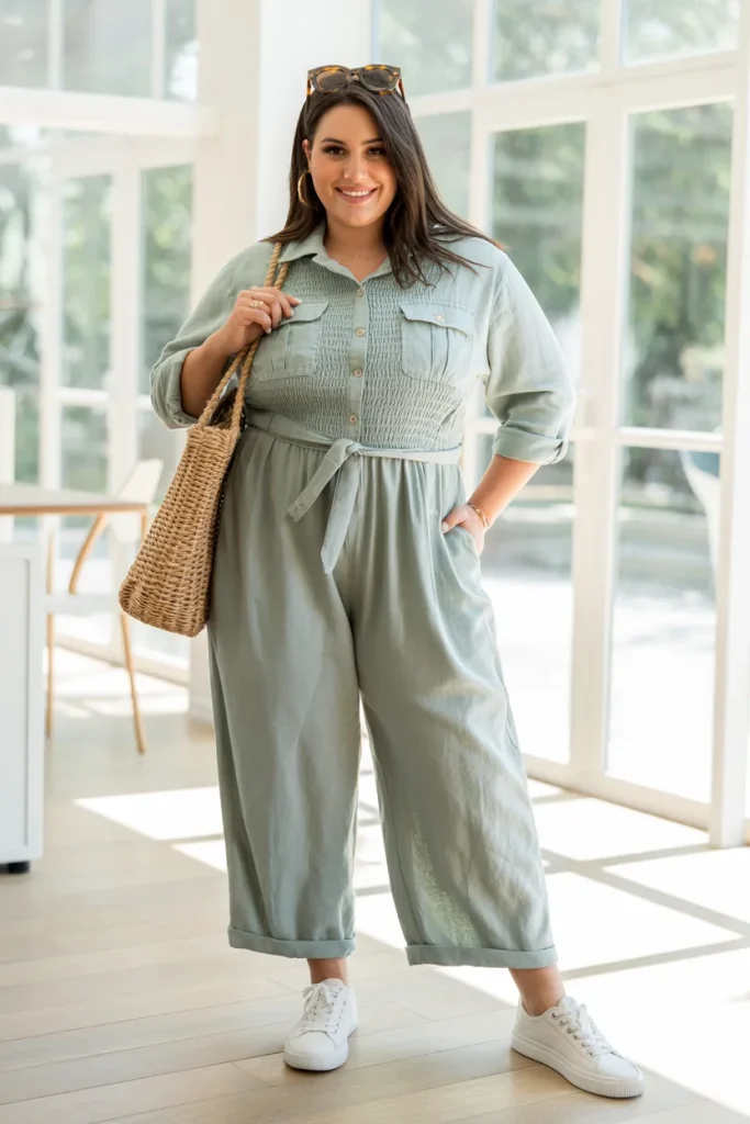 Plus Size Smocked Linen Utility Summer Outfit