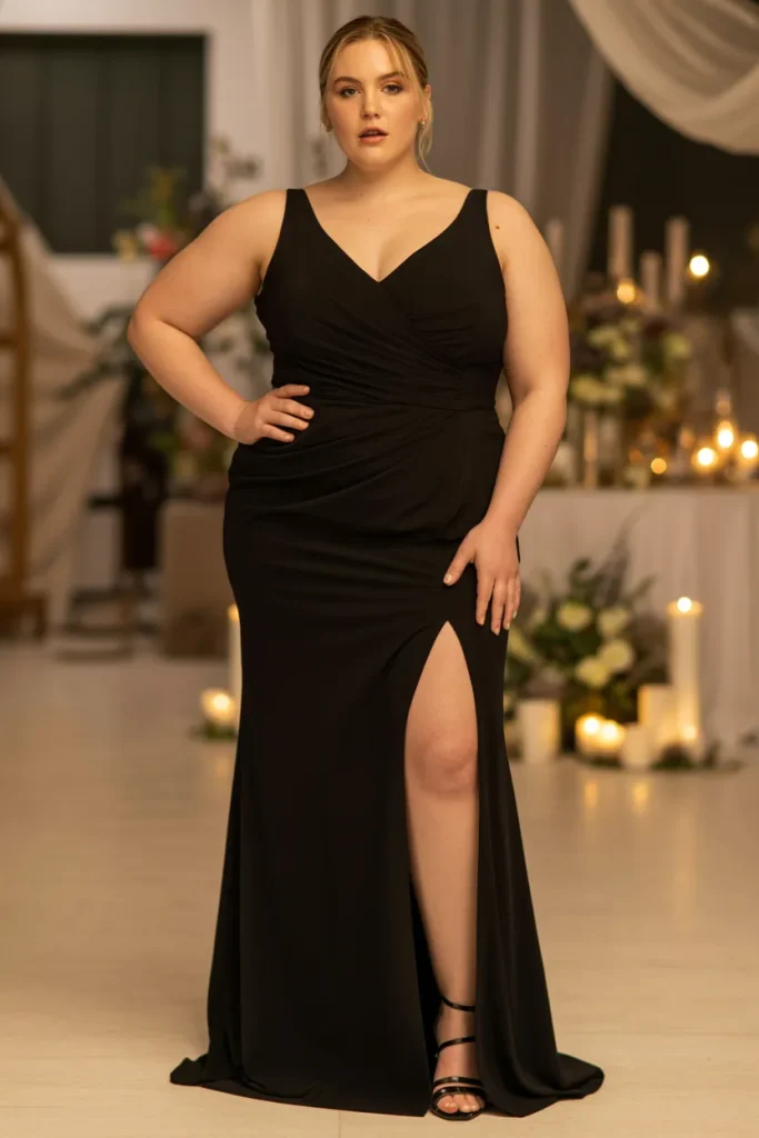 Plus Size Split Front Column Black Wedding Dress