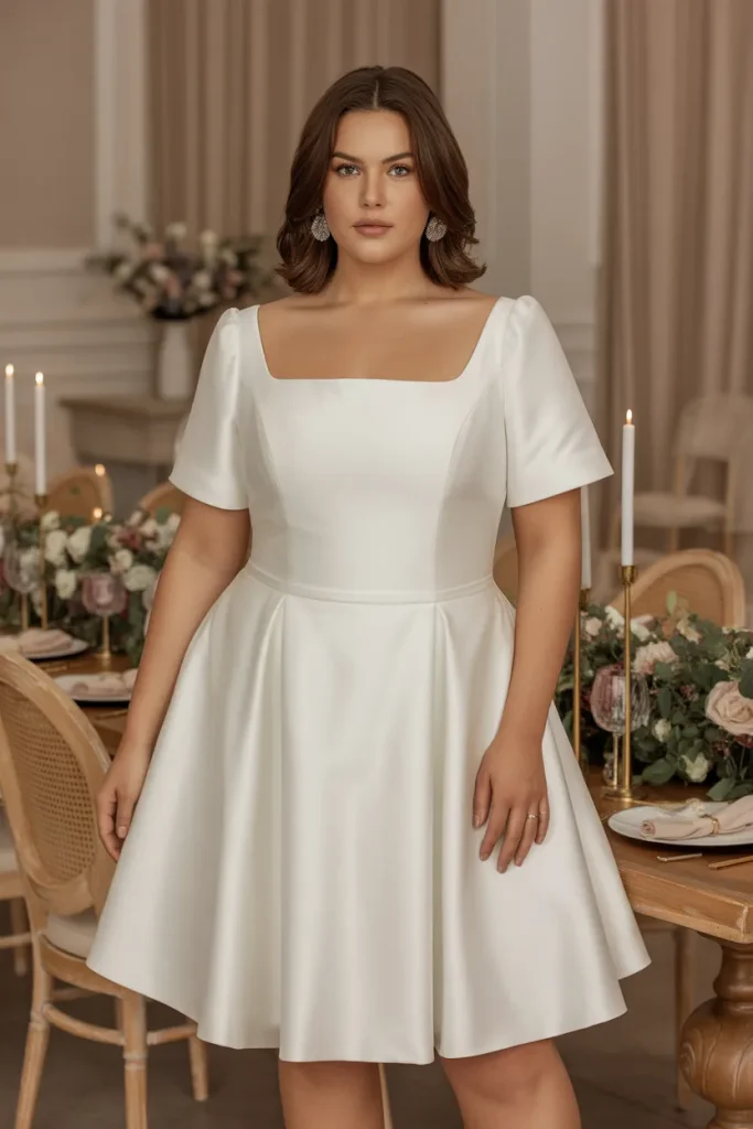 Plus Size Square Neck Minimalist A Line Short Wedding Dress