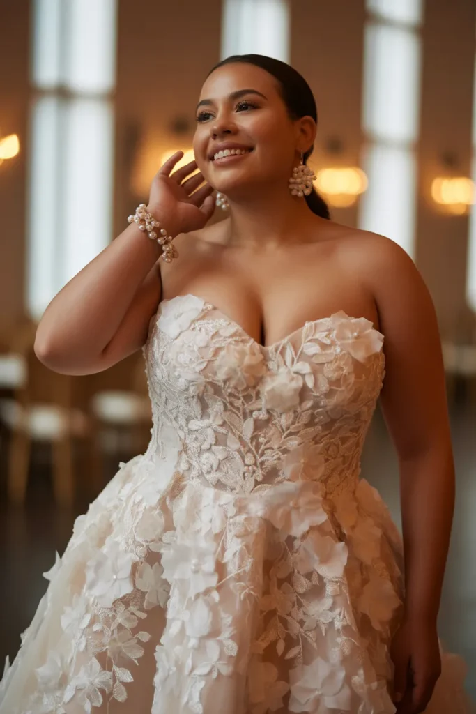 Plus Size Strapless Floral Applique Short Wedding Dress