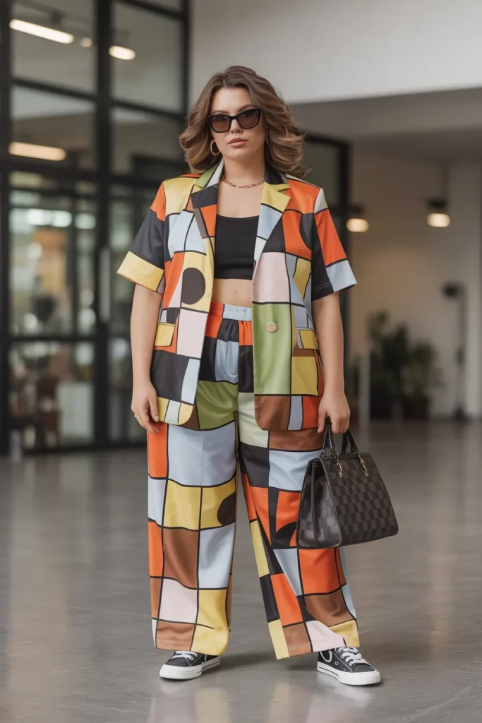 Plus Size Streetwear Graphic Short Sleeve Suit