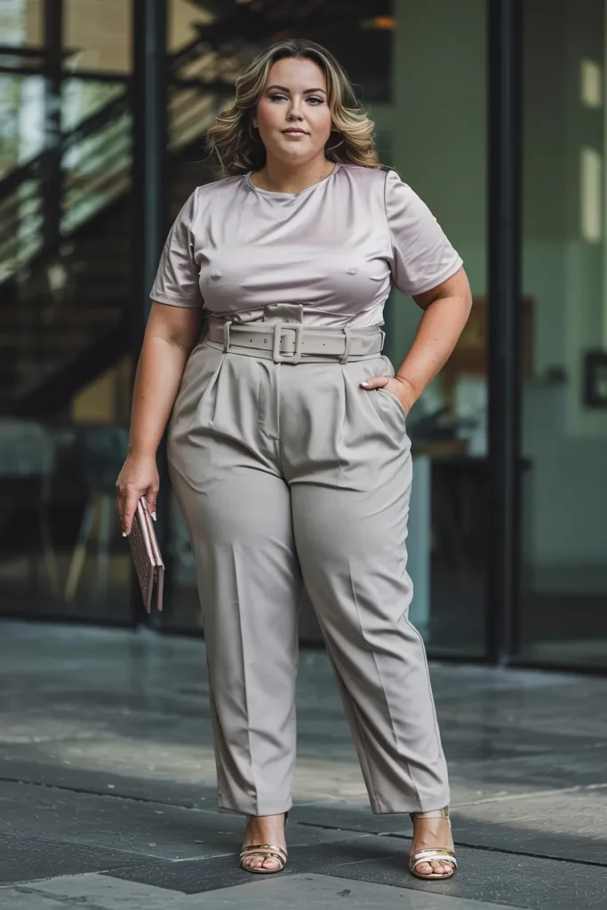 Plus Size Structured Paperbag Waist Trousers Summer Outfit