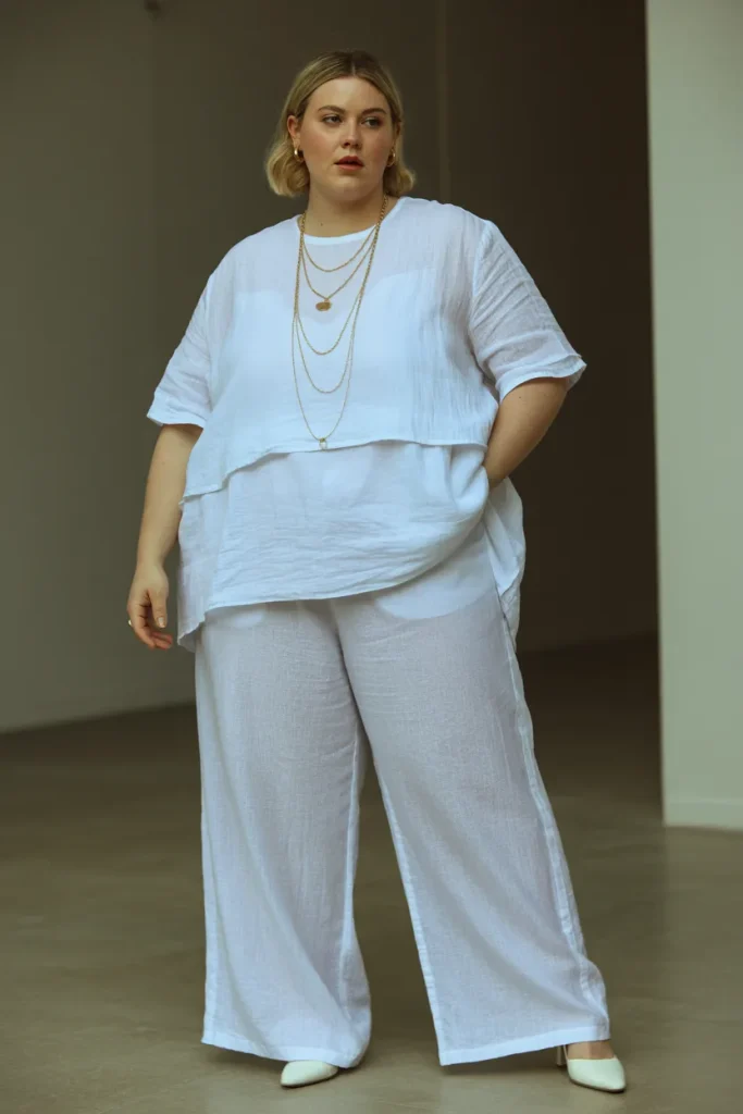 Plus Size Summer All White Layered Linen Party Outfit 1