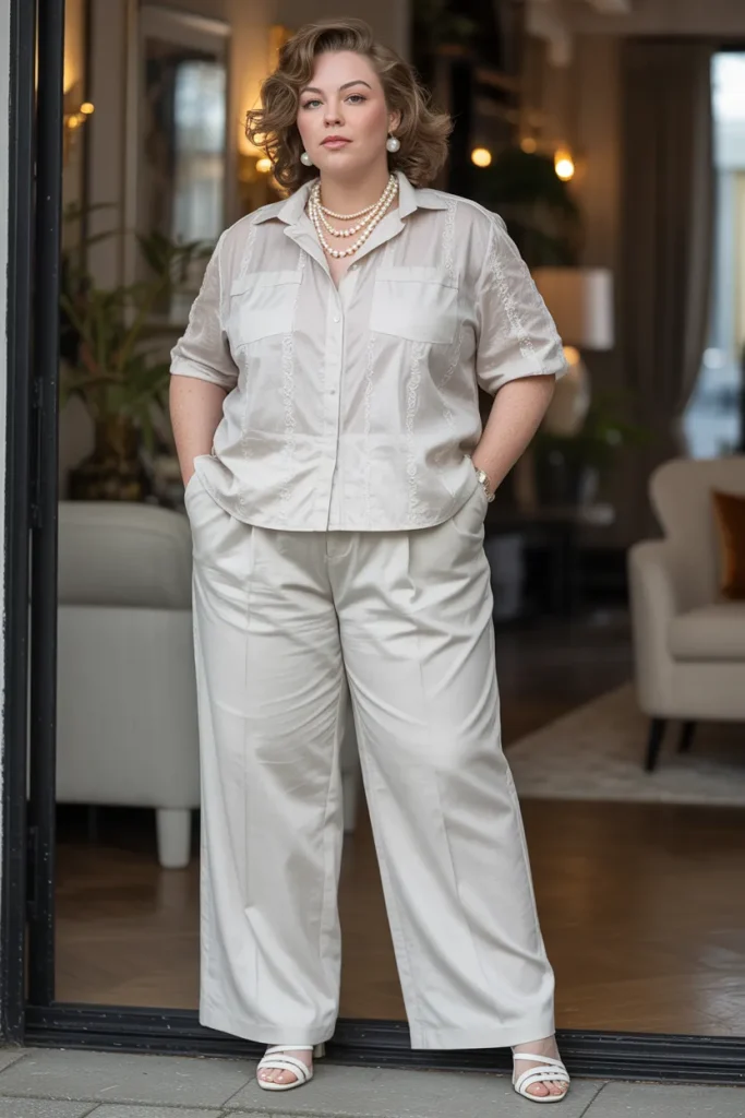 Plus Size Summer All White Textural Contrast Party Outfit