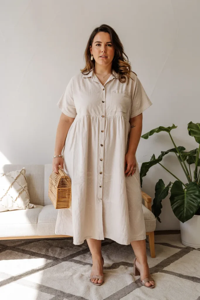 Plus Size Summer Button Front Essential Dress Mom Outfit