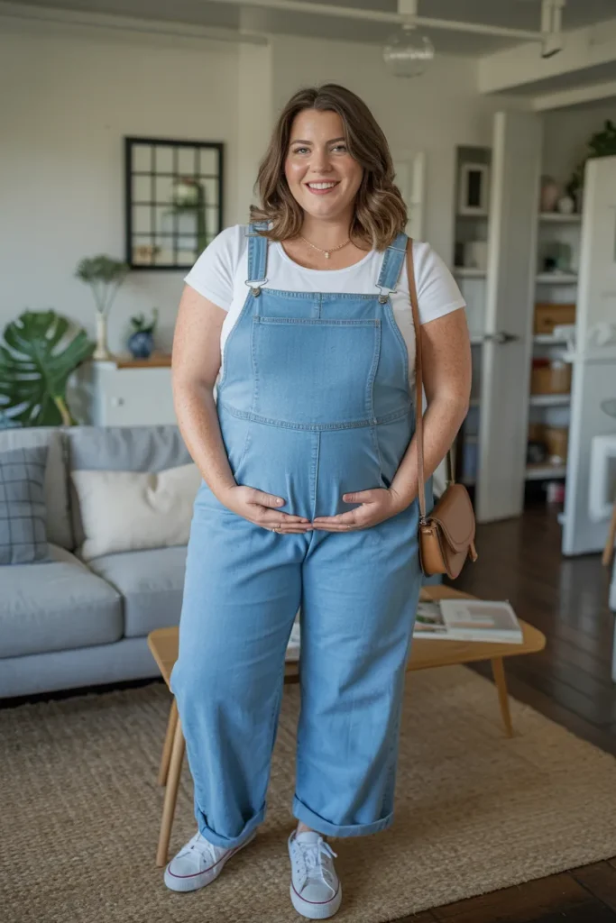 Plus Size Summer Chambray Overalls Pregnancy Outfit