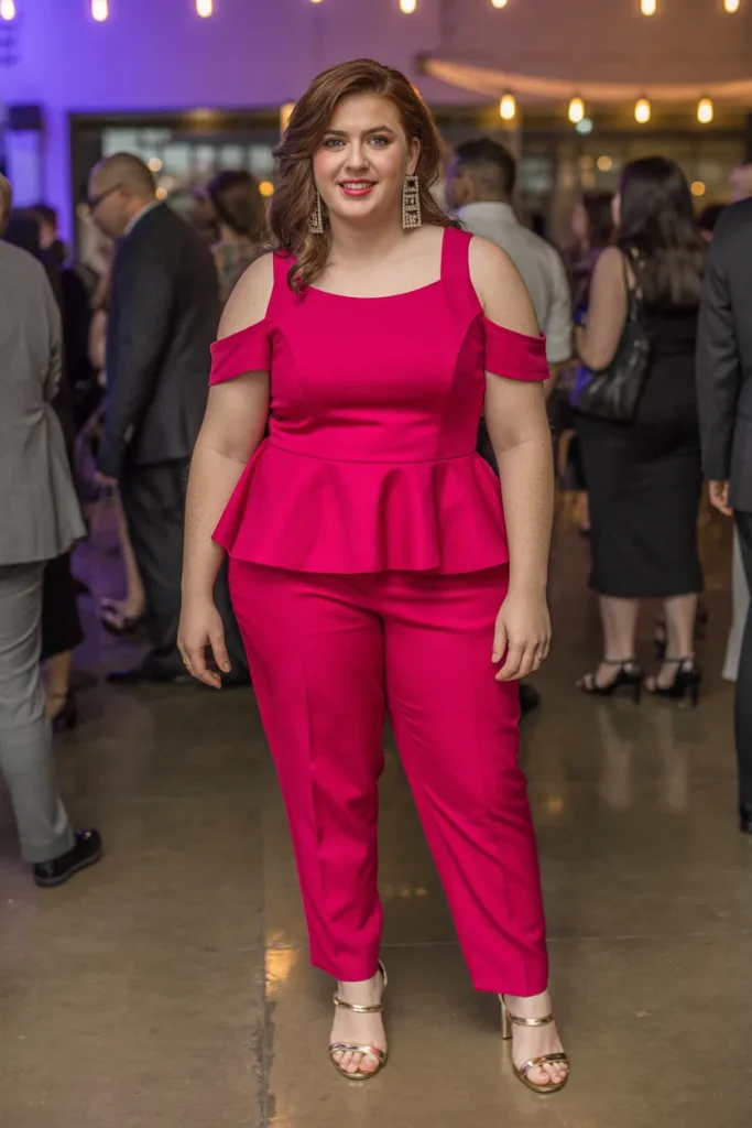Plus Size Summer Cold Shoulder Peplum Party Outfit