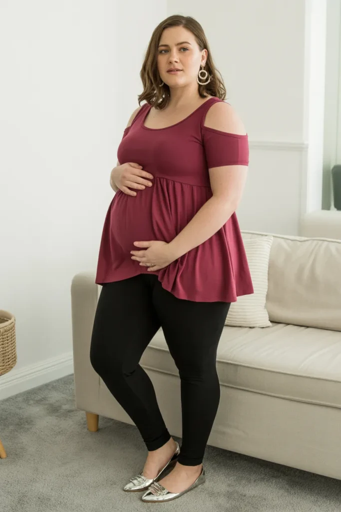 Plus Size Summer Cold Shoulder Peplum Pregnancy Outfit