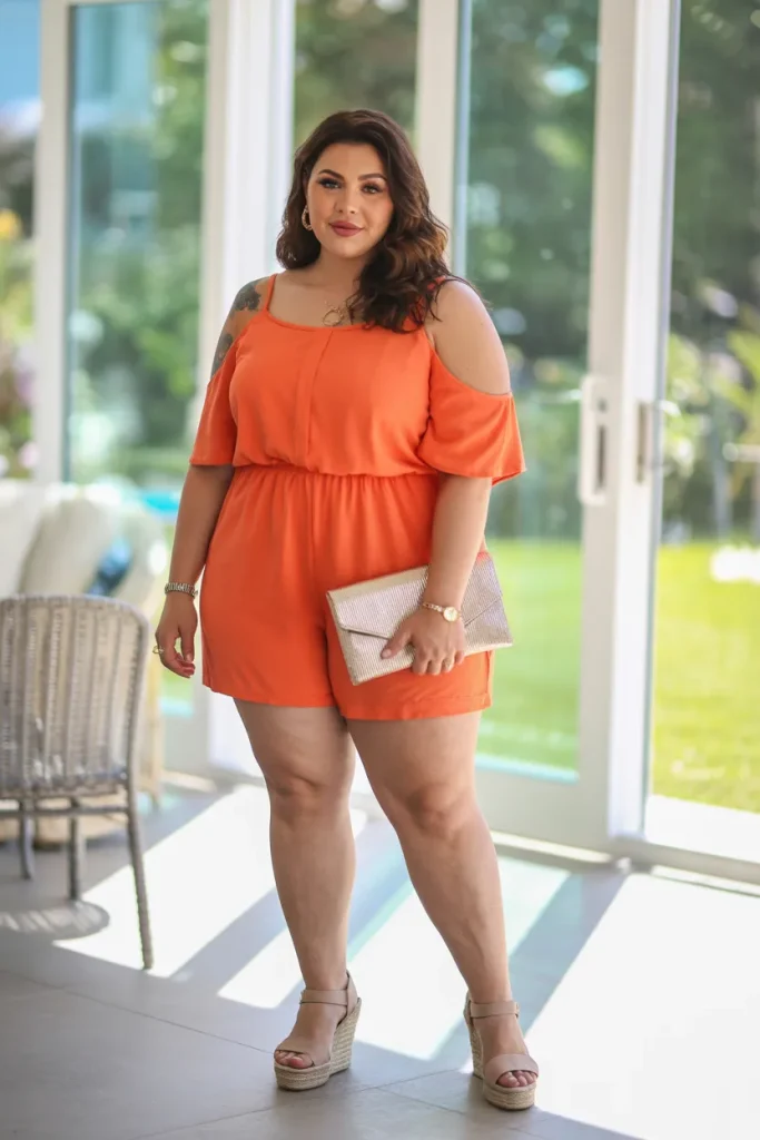 Plus Size Summer Cold Shoulder Romper Vacation Outfit