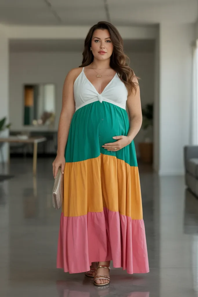 Plus Size Summer Color Block Pregnancy Outfit