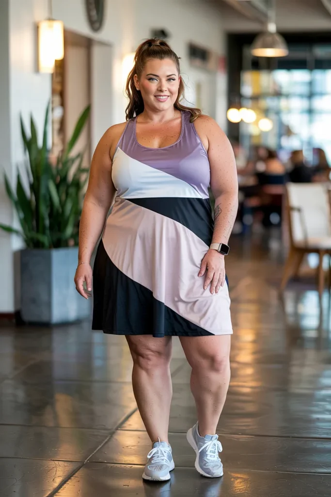 Plus Size Summer Colorblock Athletic Dress Mom Outfit