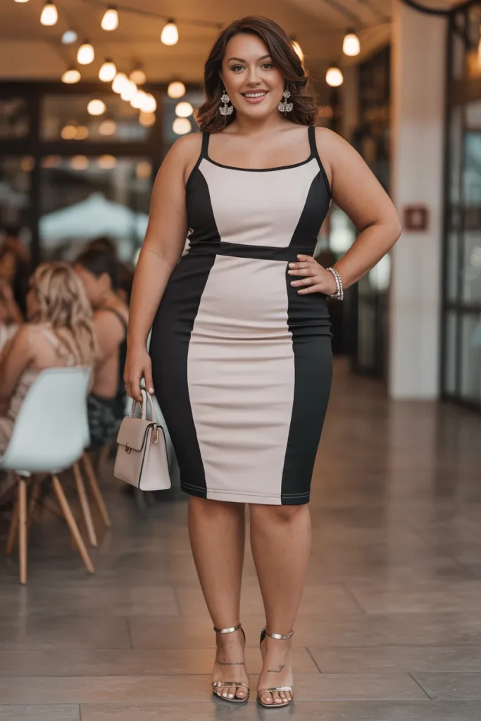 Plus Size Summer Contrast Panel Bodycon Party Outfit