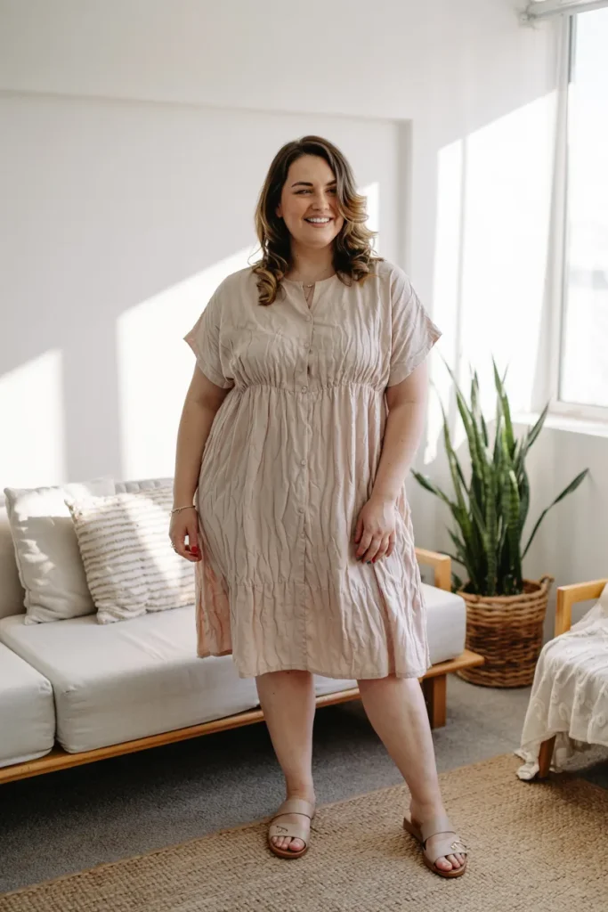 Plus Size Summer Crinkle Short-Sleeve Dress Mom Outfit