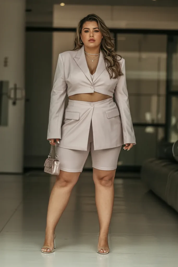 Plus Size Summer Cropped Blazer and Bike Shorts Vegas Outfit