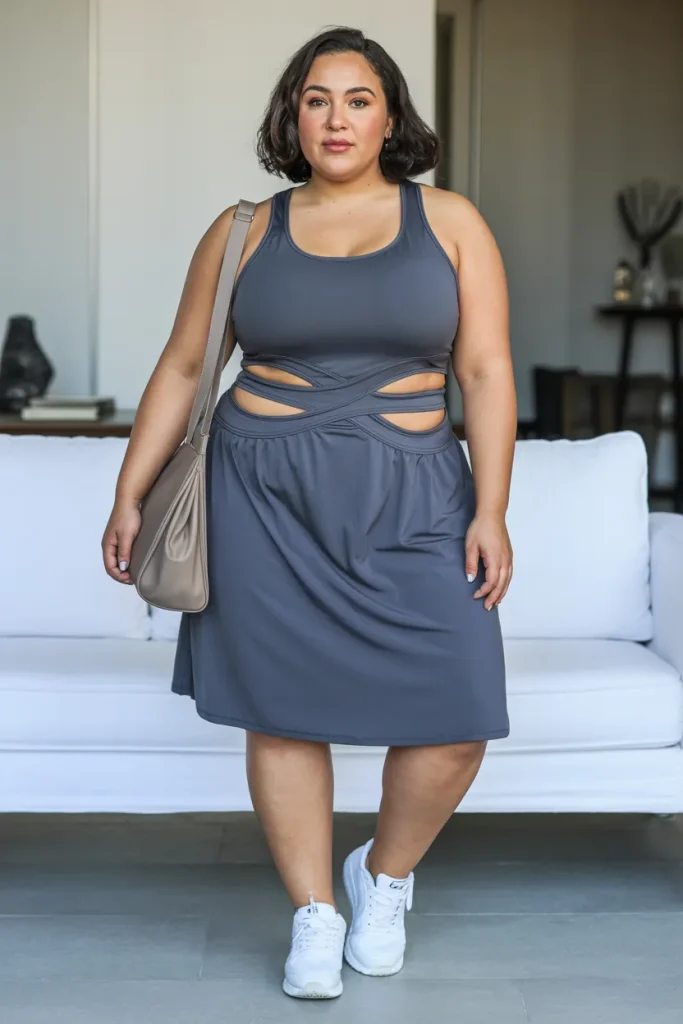 Plus Size Summer Cut Out Detail Tank Dress Athleisure Outfit
