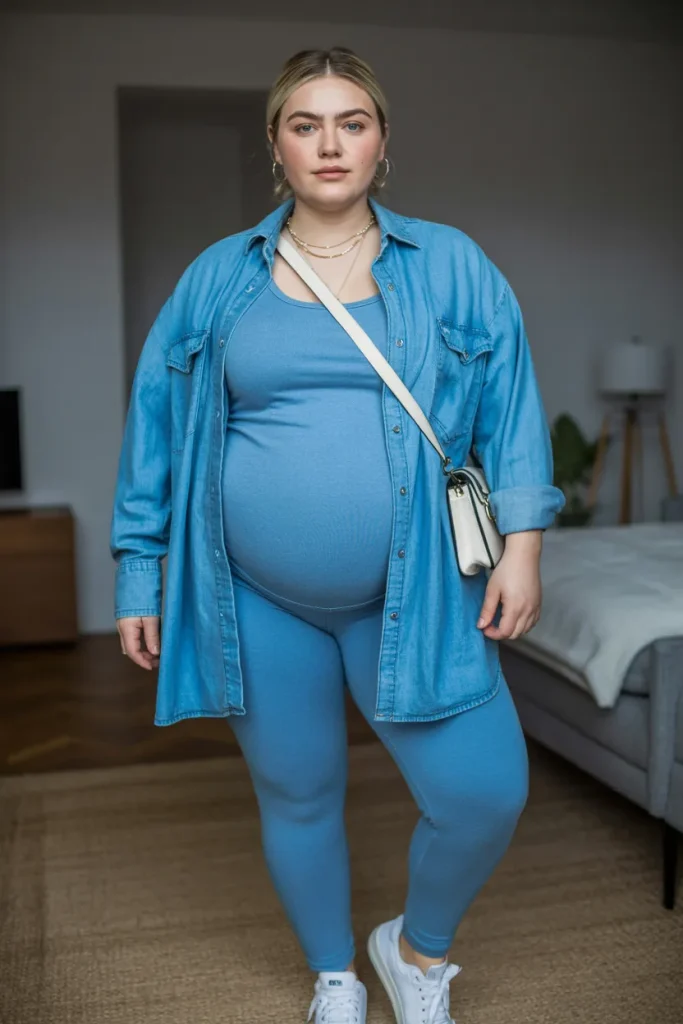 Plus Size Summer Denim Shirt Pregnancy Outfit