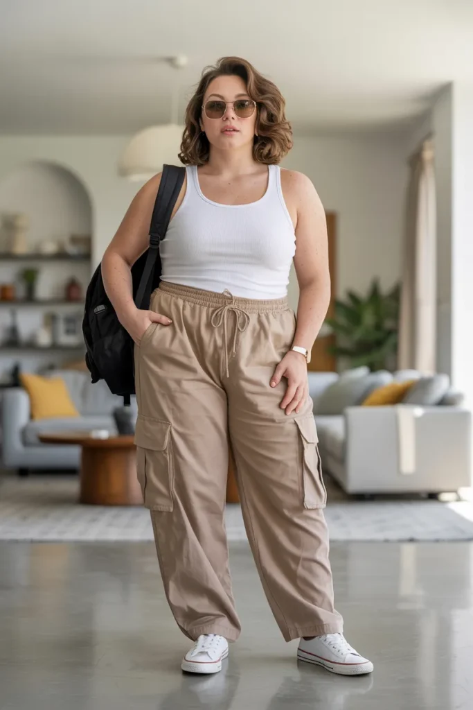 Plus Size Summer Drawstring Cargo Vacation Outfit