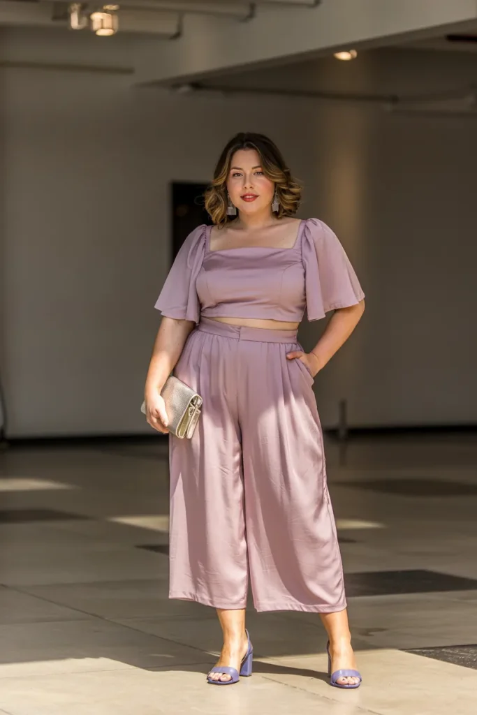 Plus Size Summer Floaty Culottes and Square Neck Crop Mom Outfit