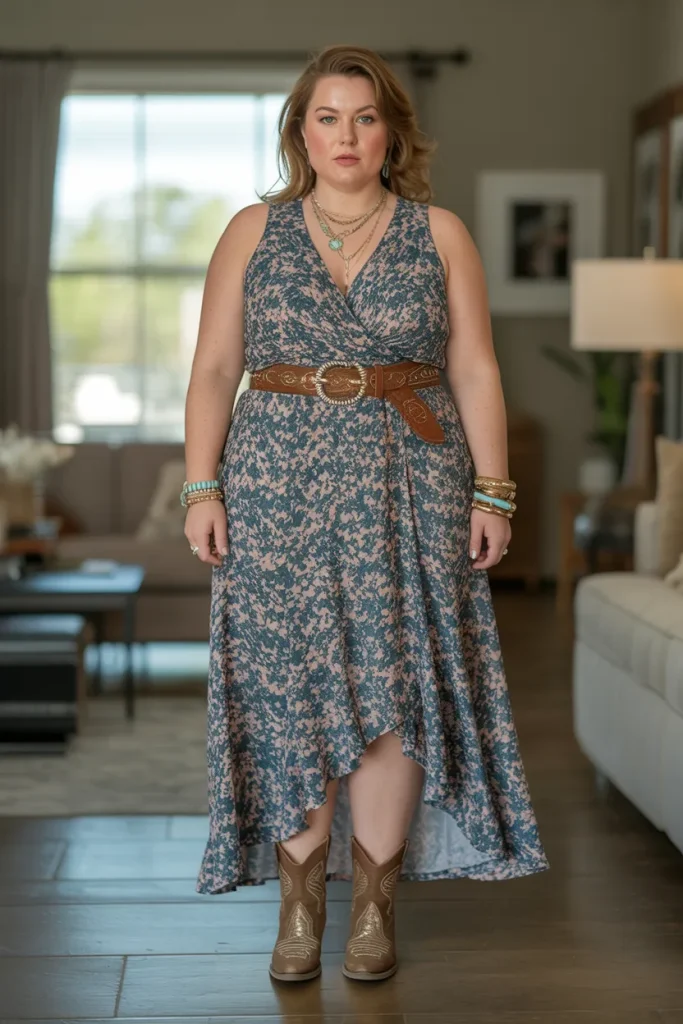 Plus Size Summer Floral Wrap Maxi Nashville Outfit