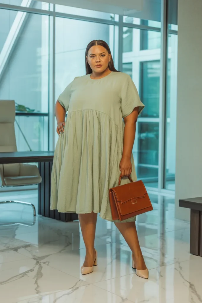 Plus Size Summer Gauze Overlay Shift Dress Business Casual Outfit