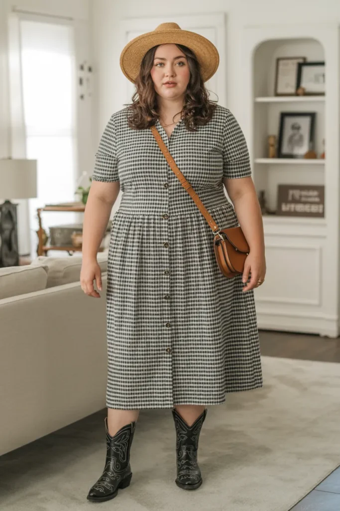 Plus Size Summer Gingham Button Front Nashville Outfit