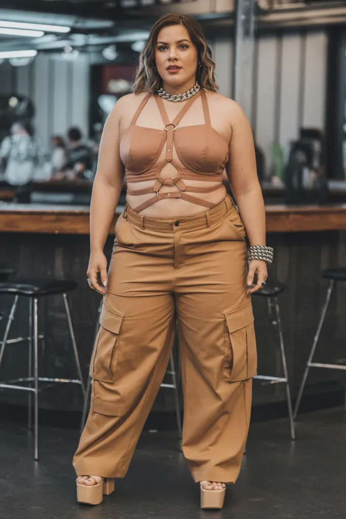 Plus Size Summer Harness Detail Halter and Cargo Pants Vegas Outfit