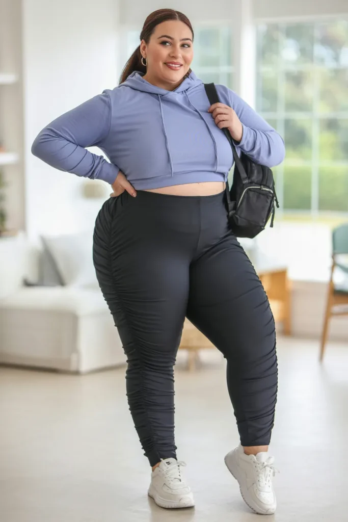 Plus Size Summer High Waisted Ruched Side Legging Athleisure Outfit