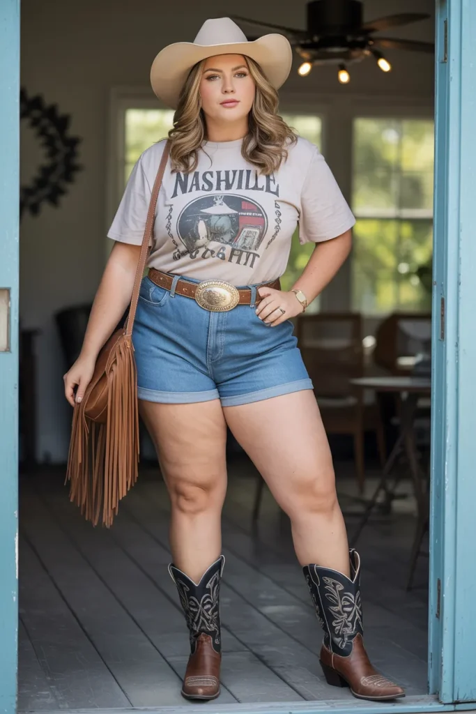 Plus Size Summer High Waisted Shorts with Vintage Tees Nashville Outfit