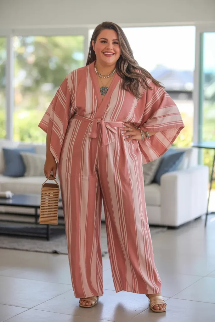 Plus Size Summer Kimono Style Jumpsuit Vacation Outfit