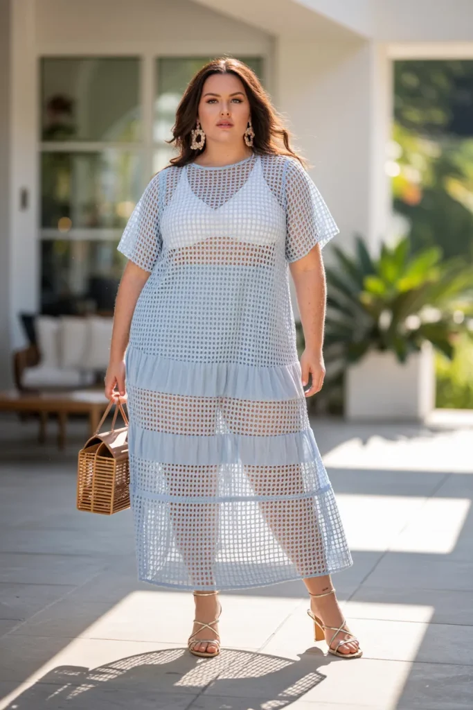 Plus Size Summer Layered Mesh Vacation Outfit