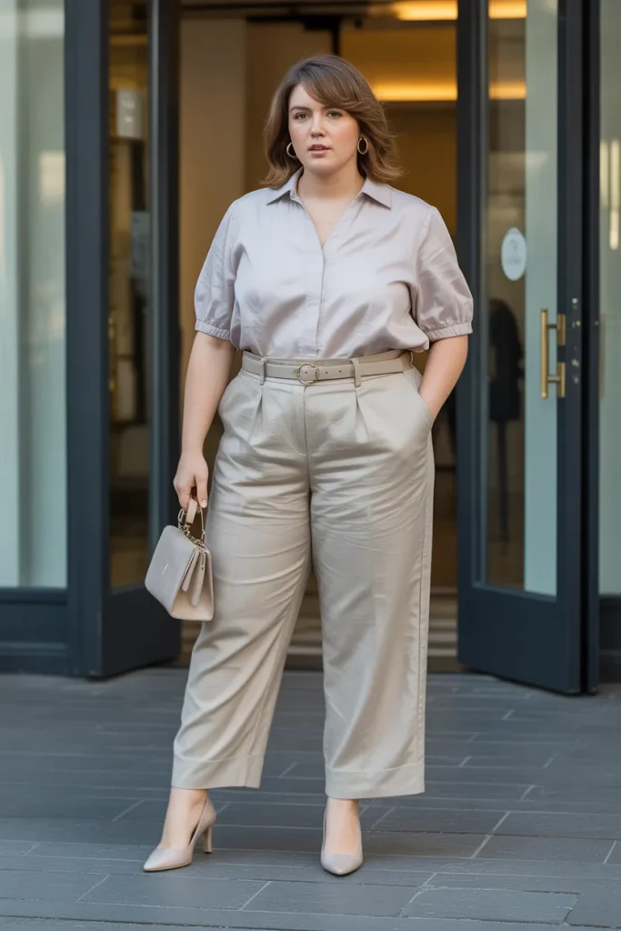 Plus Size Summer Linen Blend Paperbag Trouser Office Outfit