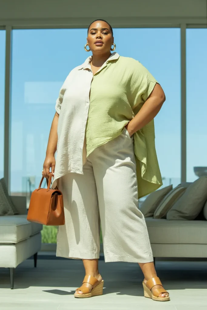 Plus Size Summer Linen Culottes With Asymmetrical Tunic Holiday Outfit