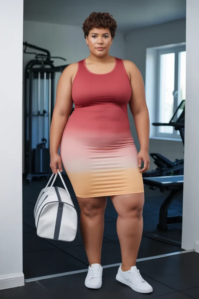 Plus Size Summer Ombre Workout Dress Athleisure Outfit