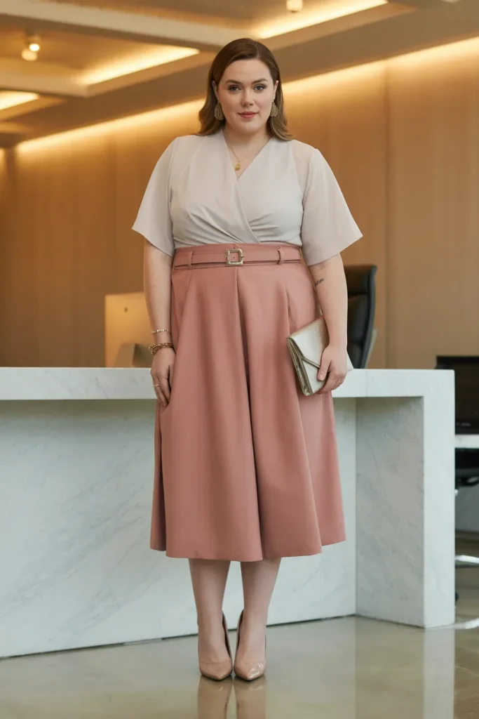 Plus Size Summer Overlay Shell Paper Bag Skirt Office Outfit